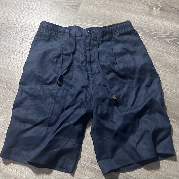 Gutteridge Navy Blue Linen Shorts - Picture 2 of 6